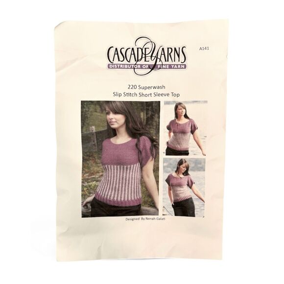 Cascade Yarns 220 100% Superwash Wool Slip Stitch Short Sleeve Top Knitting Kit - Picture 3 of 5